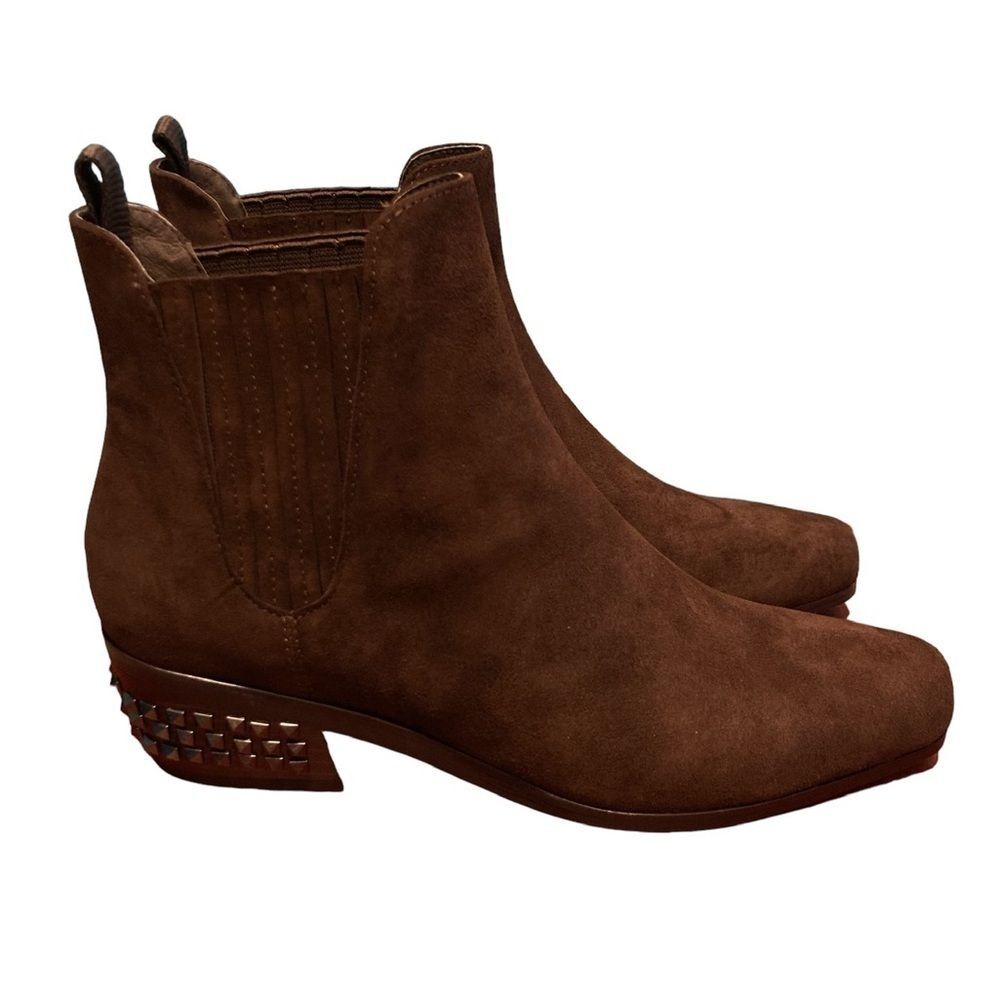 Donald J Pliner Milann Studded Heel Bootie Dark Brown Kid Suede Womens 6M NIB